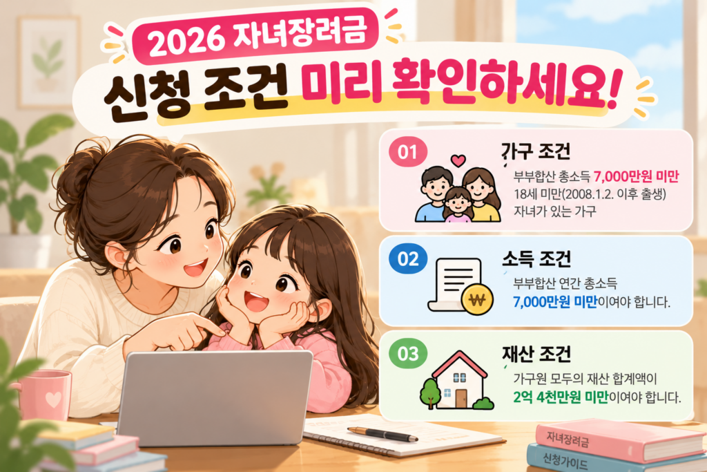 2026 자녀장려금 신청조건 소득 재산 부양자녀 기준 확인