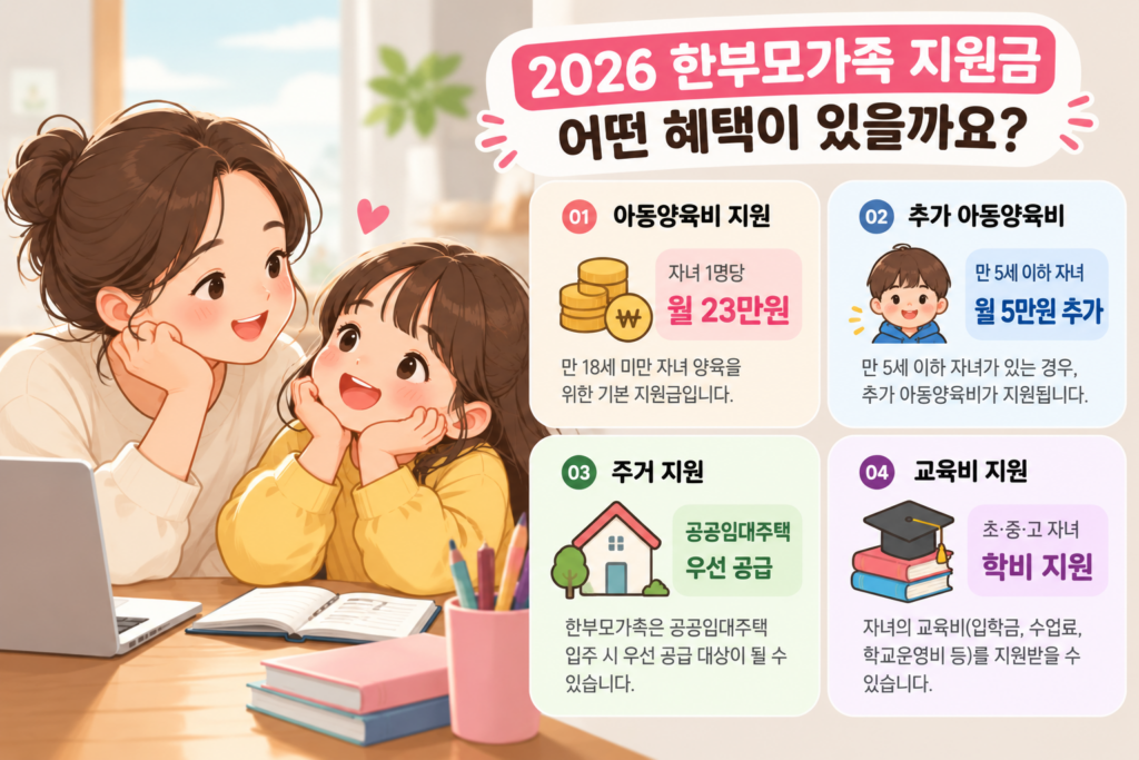 2026 한부모가족 지원금 아동양육비 추가지원 혜택 안내