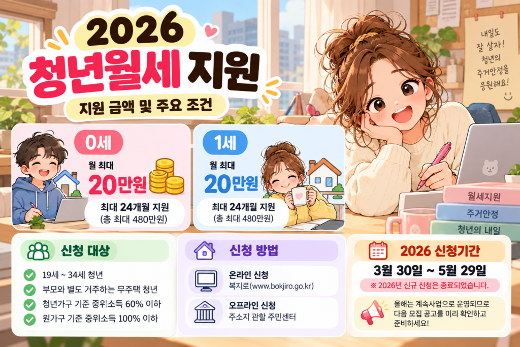2026 청년월세 지원 대상 소득기준 월 20만원 최대 24개월 안내