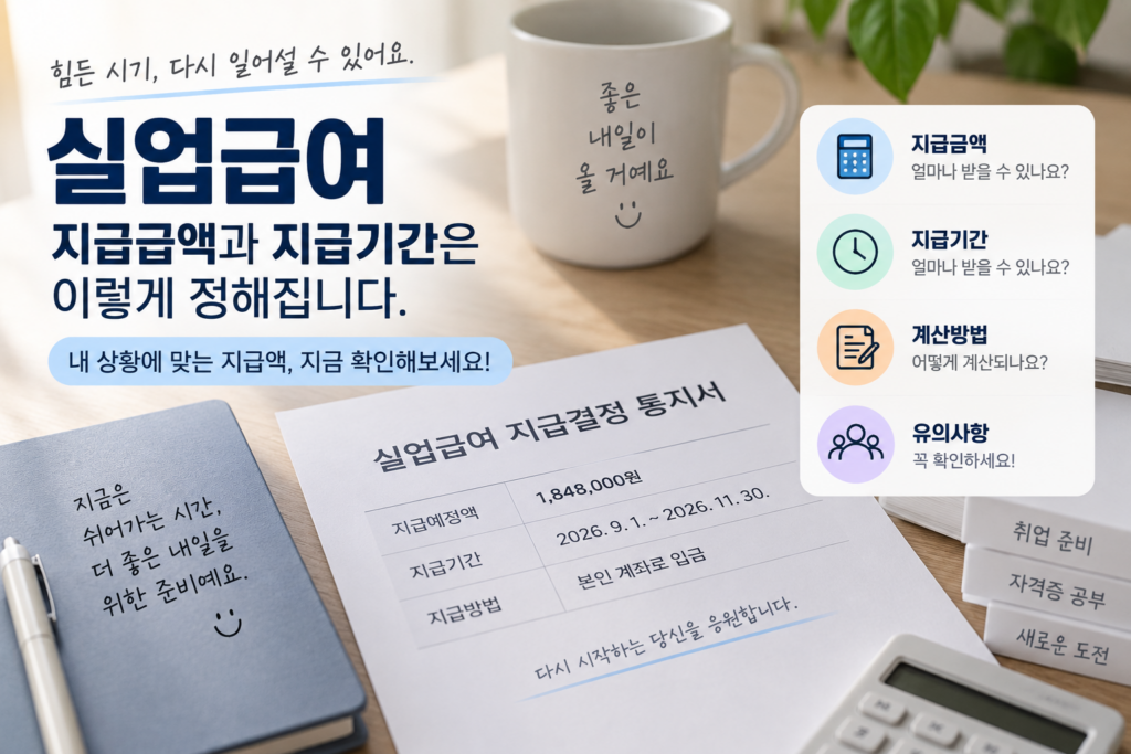 2026 실업급여 지급금액과 지급기간 계산방법 및 유의사항 안내
