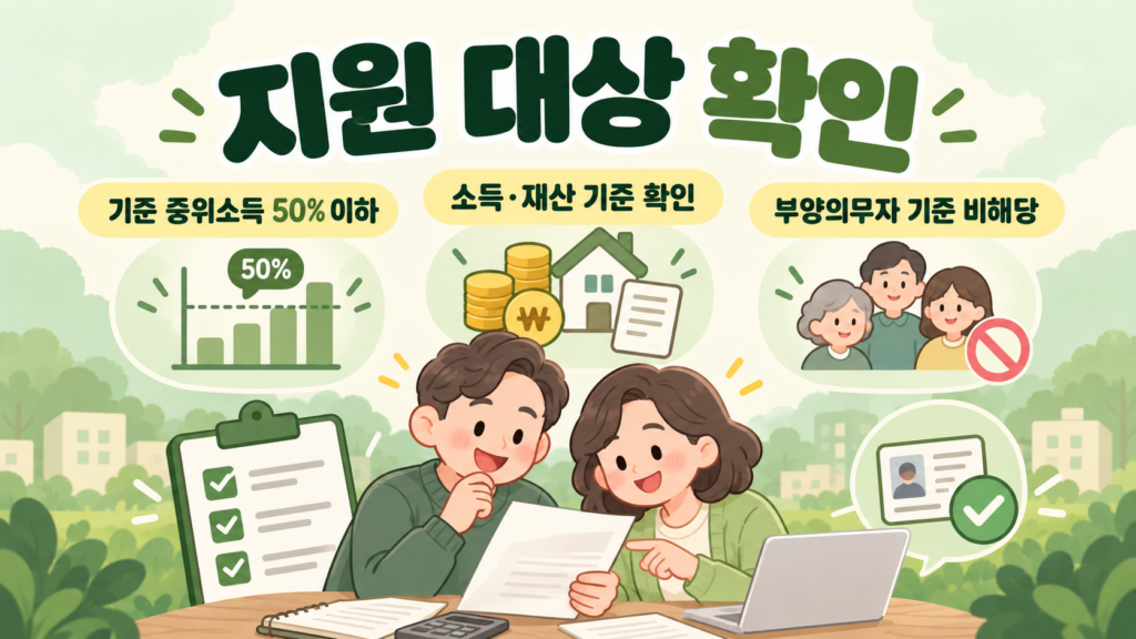 2026 차상위계층 지원 대상 기준 중위소득 50% 이하 소득 재산 부양의무자 기준 안내