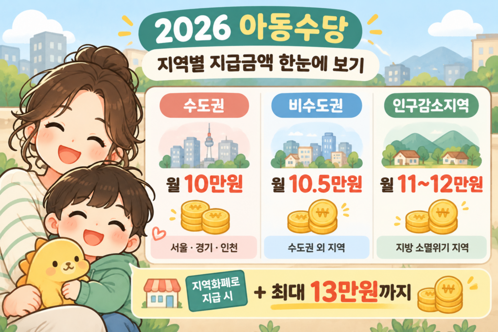 2026 아동수당 지역별 지급금액 수도권 비수도권 인구감소지역 비교