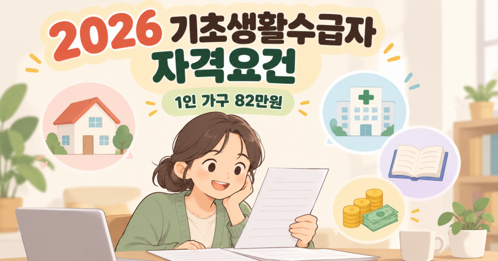 2026 기초생활수급자 자격요건 1인 가구 82만원 안내