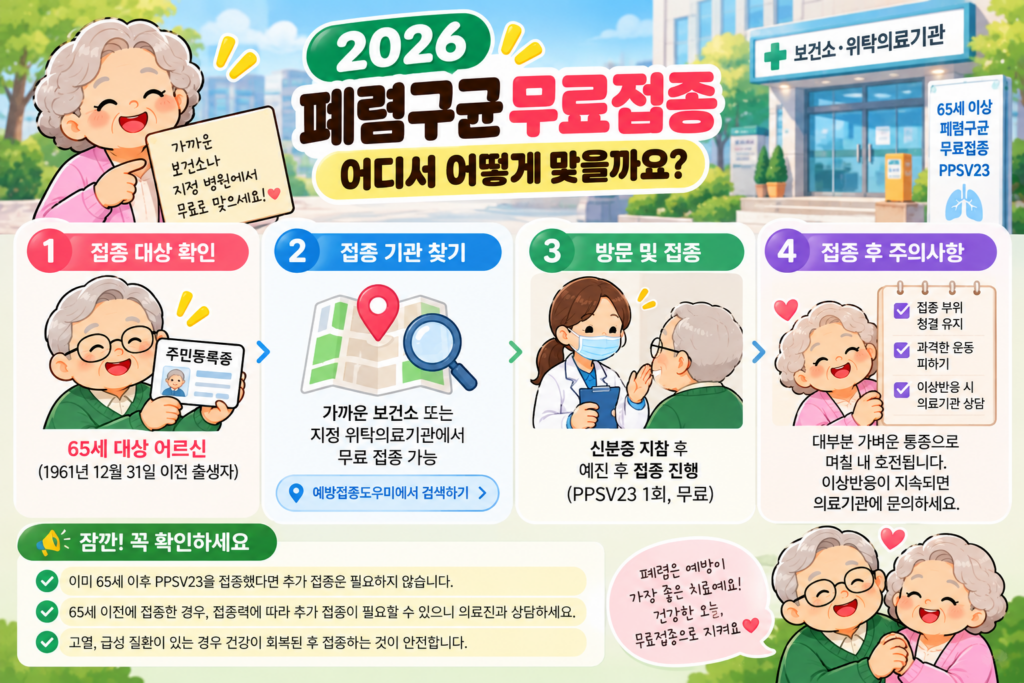 2026 폐렴구균 무료접종 신청방법 보건소 위탁의료기관 찾기 접종 절차 주의사항