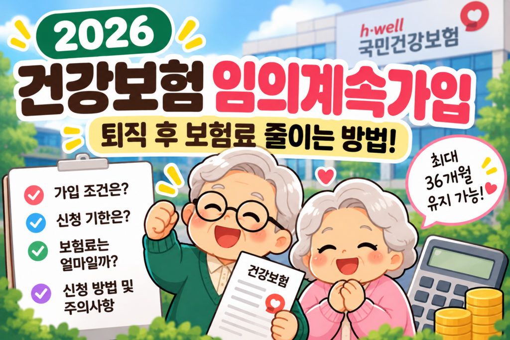 2026 건강보험 임의계속가입 퇴직 후 보험료 신청조건과 신청기한