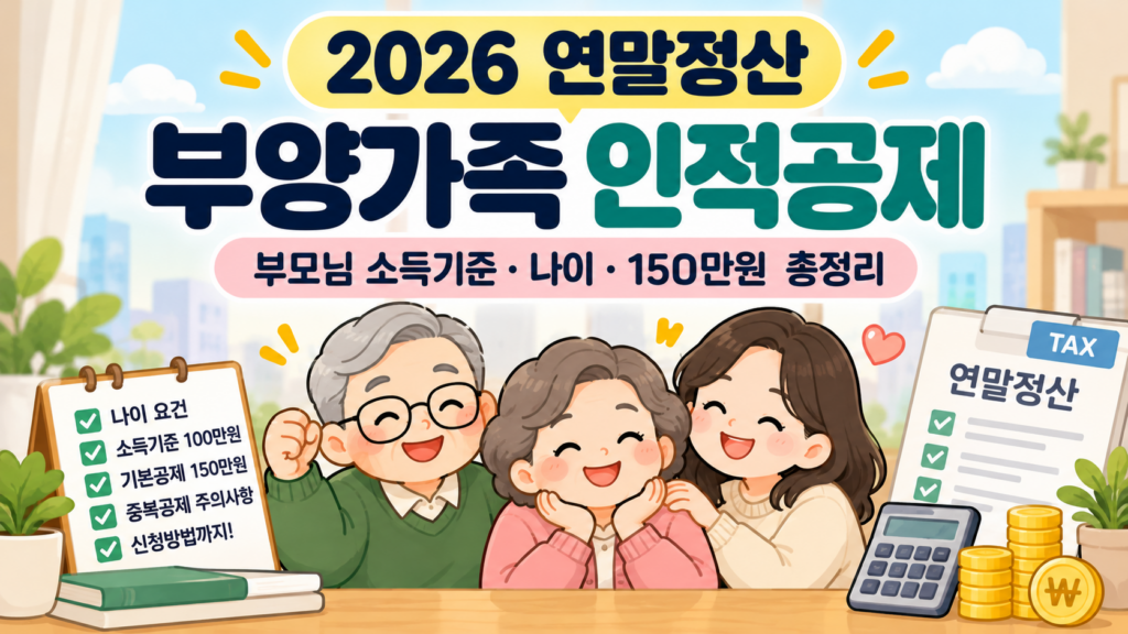 2026 연말정산 부양가족 인적공제 부모님 소득기준 나이 기본공제 150만원 총정리