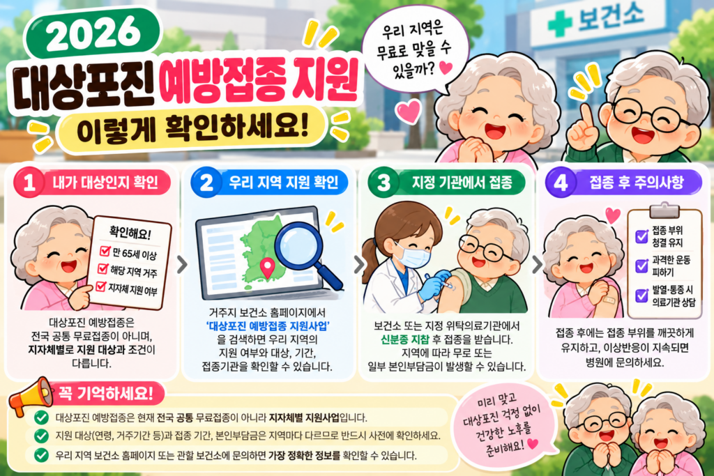 2026 대상포진 예방접종 지원 대상 지역별 무료접종 여부와 보건소 확인방법