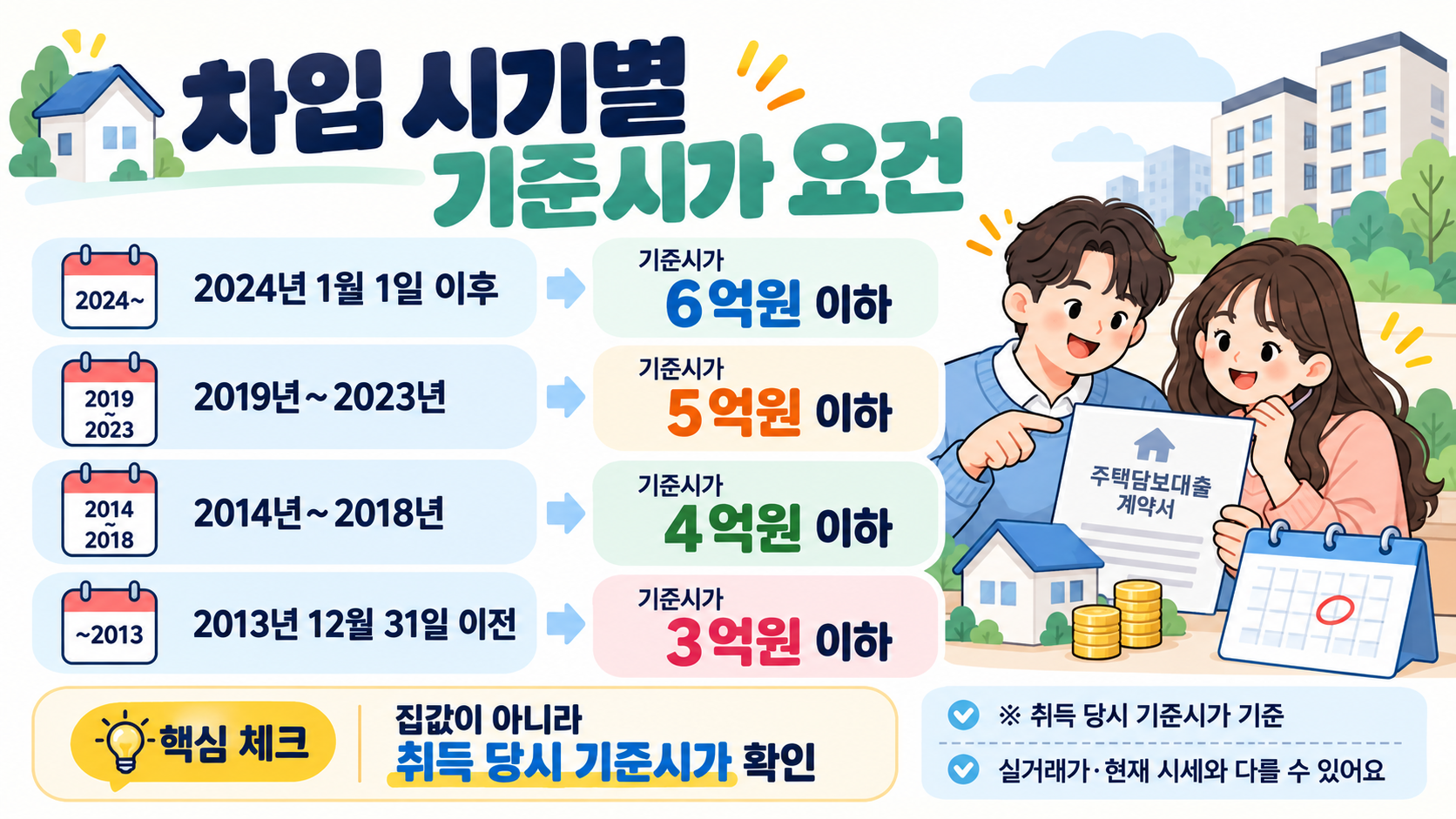 주택담보대출 차입 시기별 소득공제 주택 기준시가, 2024년 이후 6억원·2019~2023년 5억원·2014~2018년 4억원