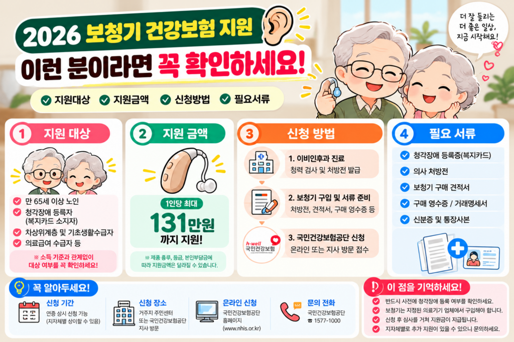2026 보청기 건강보험 지원 대상 청각장애 등록 급여 기준과 신청방법