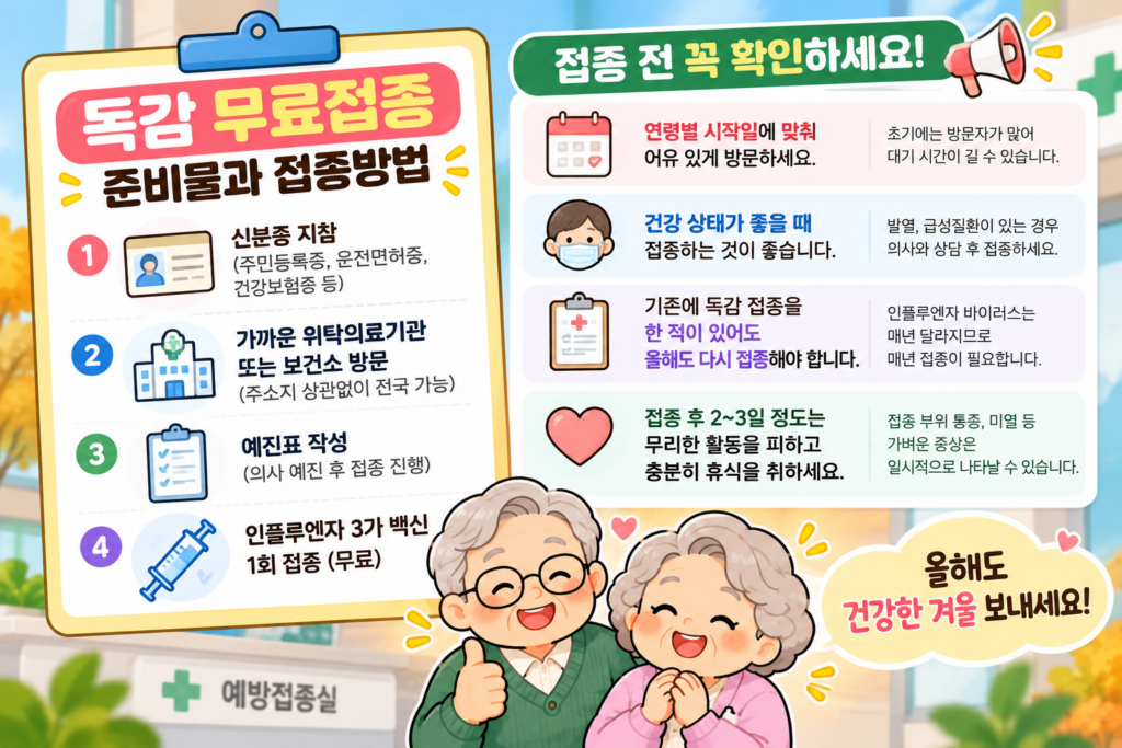 2026 독감 무료접종 준비물 위탁의료기관 보건소 접종방법 주의사항