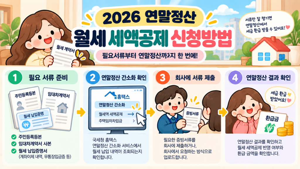 2026 연말정산 월세 세액공제 신청 방법과 임대차계약서 주민등록등본 월세 이체내역 준비 및 회사 제출 절차