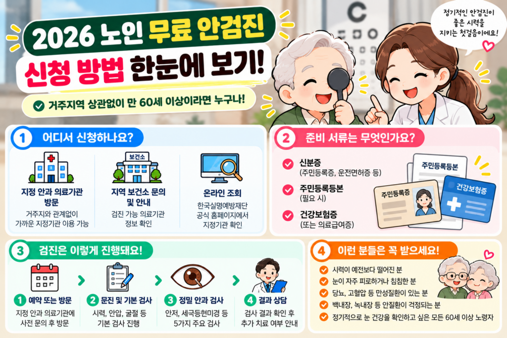 2026 노인 무료 안검진 신청방법 60세 이상 대상 보건소 문의 검진 절차