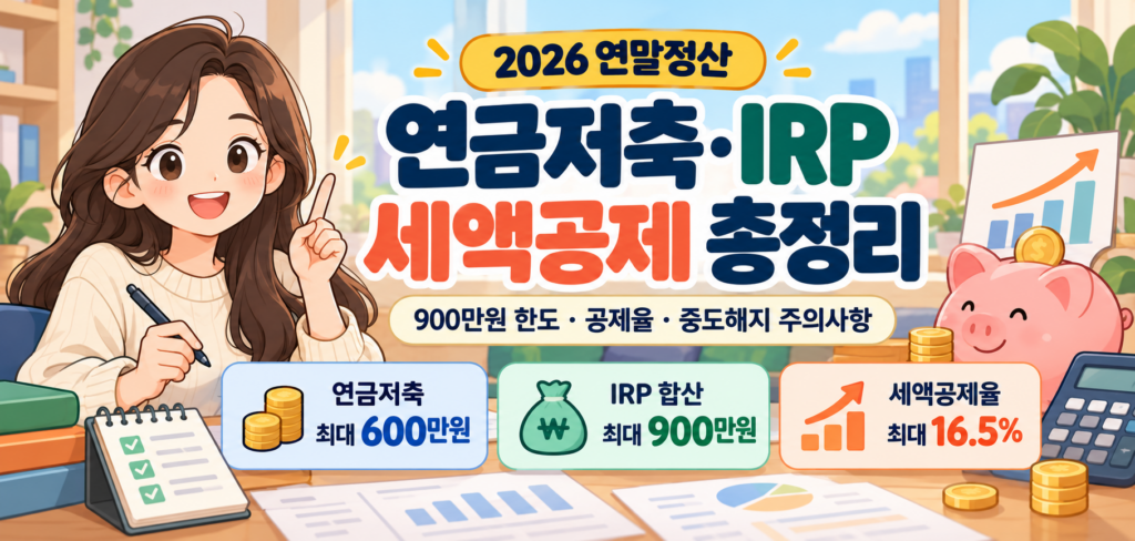 2026 연말정산 연금저축 IRP 세액공제 총정리 대표이미지 900만원 한도 공제율 중도해지 주의사항 안내
